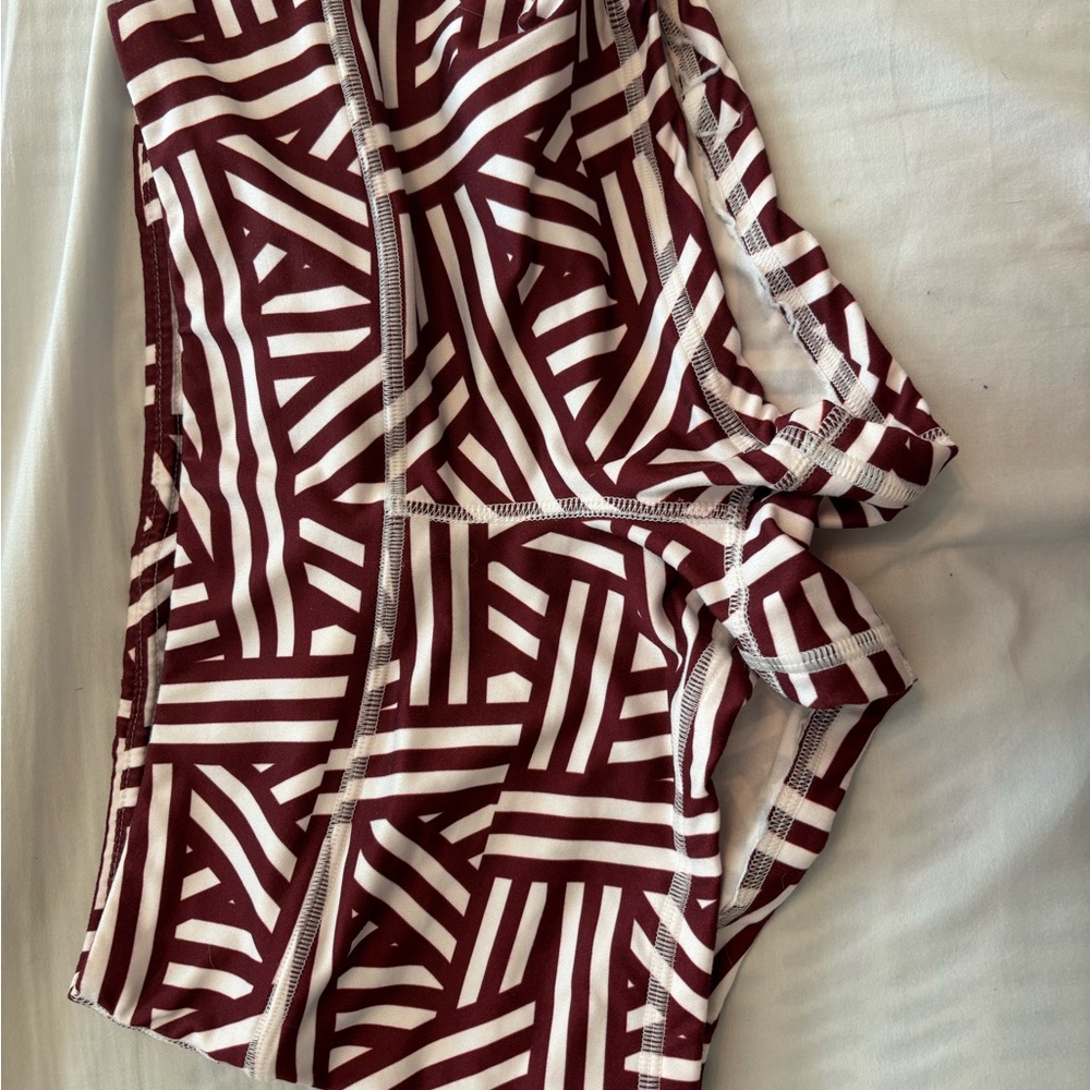 Fleo Women's Athletic Shorts in Maroon and White Geometric Print